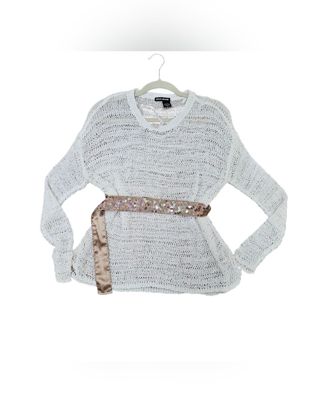 DKNY Lightweight White Open-Knit Sweater